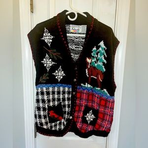 Vintage "Ugly" Christmas Sweater Vest Hand Knitted Women XL